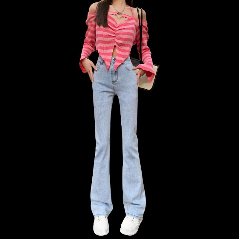 

European and American-Style Yellow Mud Skinny Retro Jeans Light blue pants M