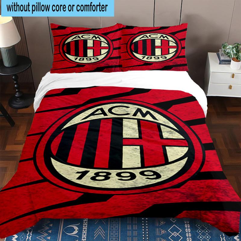 3pcs Milan Football Club Printed Bedding Set Duvet Cover Closure Includes 1 Duvet Cover & 2 Pillowcases Bedding Sets Home Decor Gifts