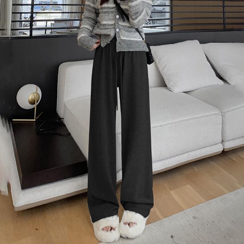Nové podzimní a zimní pletené oblačné kalhoty s vysokým pasem: Volné, ležérní kalhoty se širokými nohavicemi
