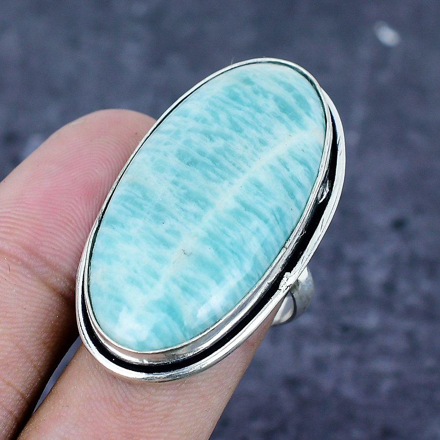 Amazonite Gemstone 925 Sterling Silver Jewelry Ring Size 8