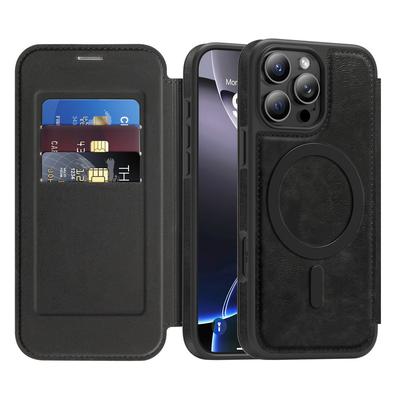 Husă de lux din piele cu suport pentru carduri, tip flip, pentru iPhone 16 Pro Max 15 Pro 14 13 12 11 pentru Magsafe, rezistentă la șocuri, încărcare wireless, husă magnetică tip bumper