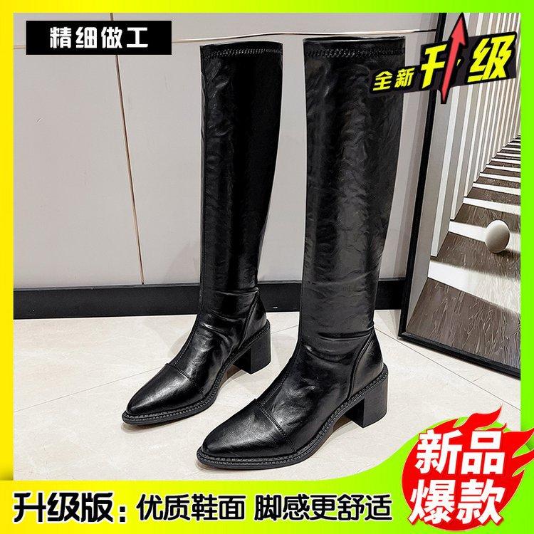 

Версия из мягкой кожи~ ретро ботинки на толстом каблуке для детей, но ботфорты, новые высокие и тонкие ботинки осенью 2025 года 35