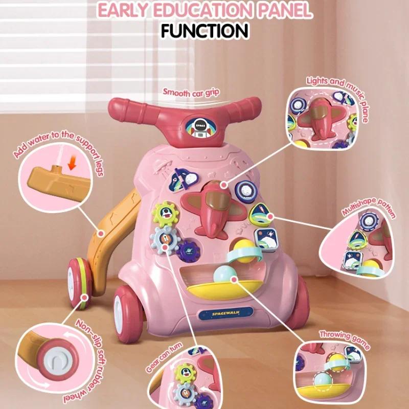Baby Walker Trolley Toys With Musical Lights Sounds Child Walker Car Educational Learning Pushing Wheel For Infant 0-12 Months