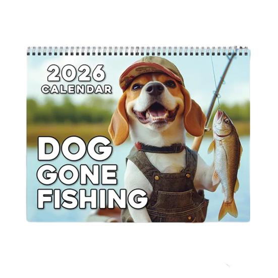 Dog Gone Fishing Calendar 2026 Coil Binding Smooth Page Turn Desk