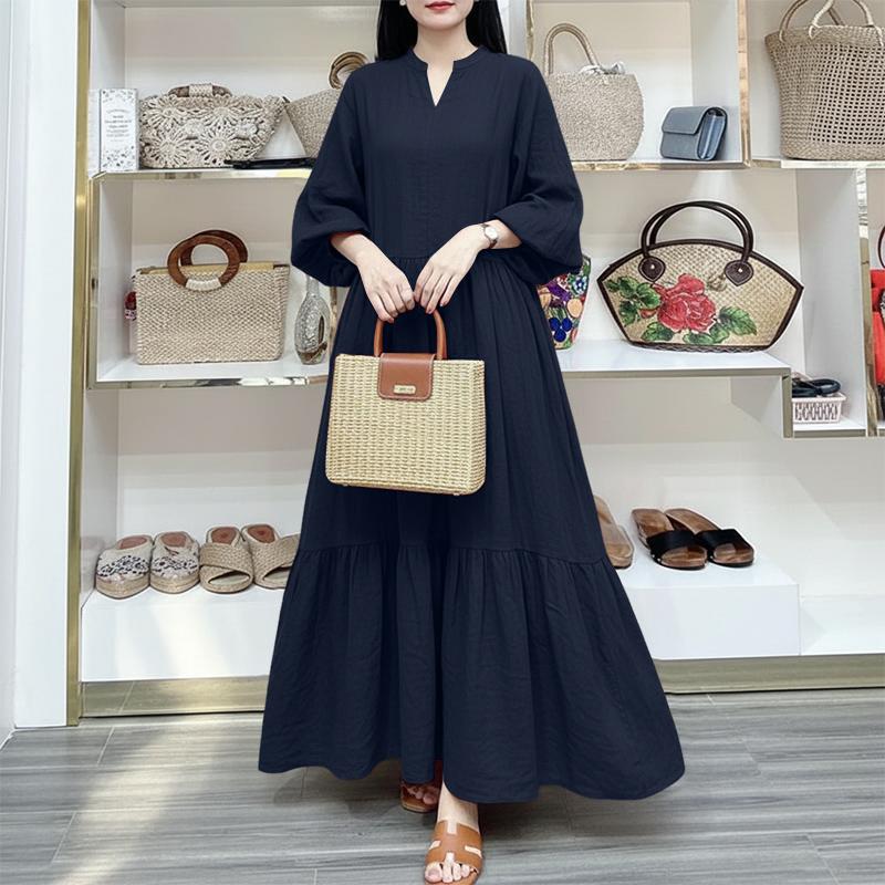 ZANZEA Women Casual V-Neck Long Sleeve Elegant Long Dress