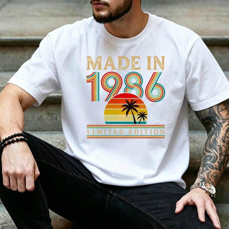 Retro Palm Tree Sunset Made In 1986 Graphic T Shirt Unisex Vintage 40th Birthday Casual Short Sleeve Street Tee