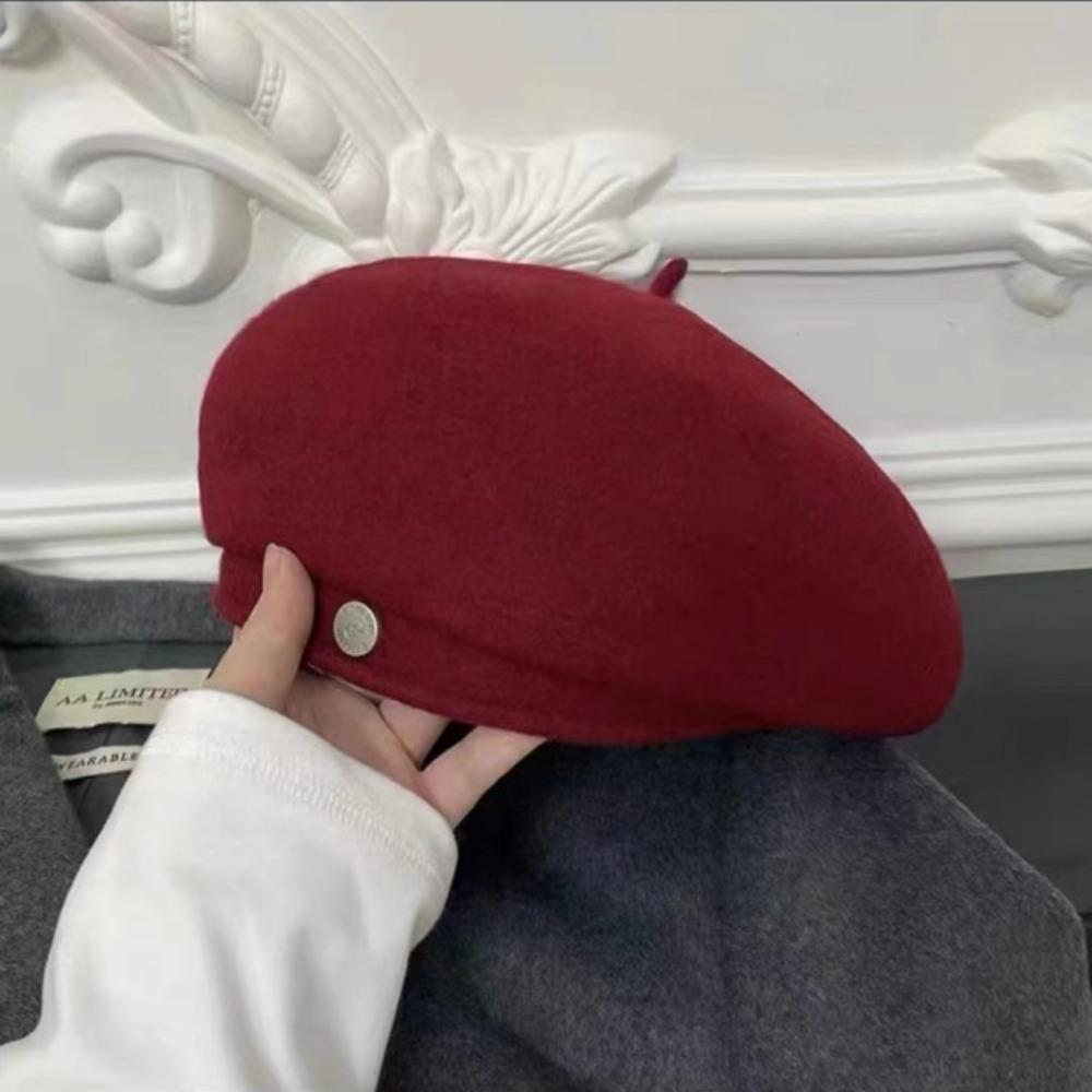 British Style Wool Beret Pure Color Retro Painter Hat Casual Octagonal Hat  Winter