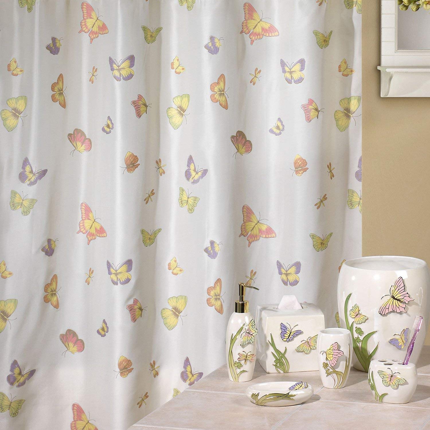 

DS DESIGN Madame Butterfly Shower Polyester Fabric W x 183cm Wide x 183cm High Curtain, Oil-Resistant, Water-Resistant, Mildew-Resistant, Print, 72