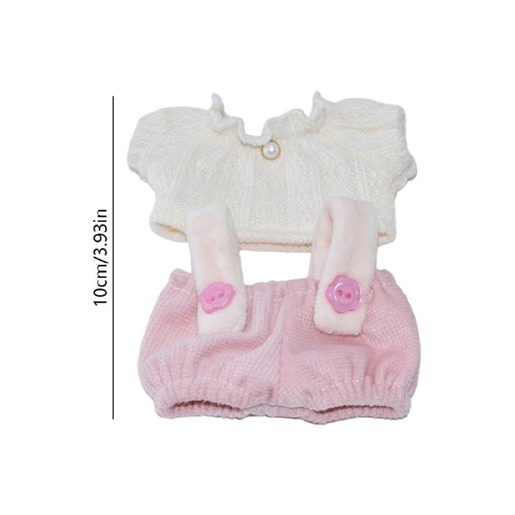 Pretend Play Cotton Doll Costume Fashion Clothes Collection with Top Overalls Garment for 10cm Plush Doll Dressingup