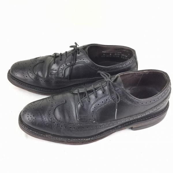 Vintage 80s Made in USA Coburne Square Long Wingtip Shoes Black Size 8D (25.5-26.0) Rare Item(USED)
