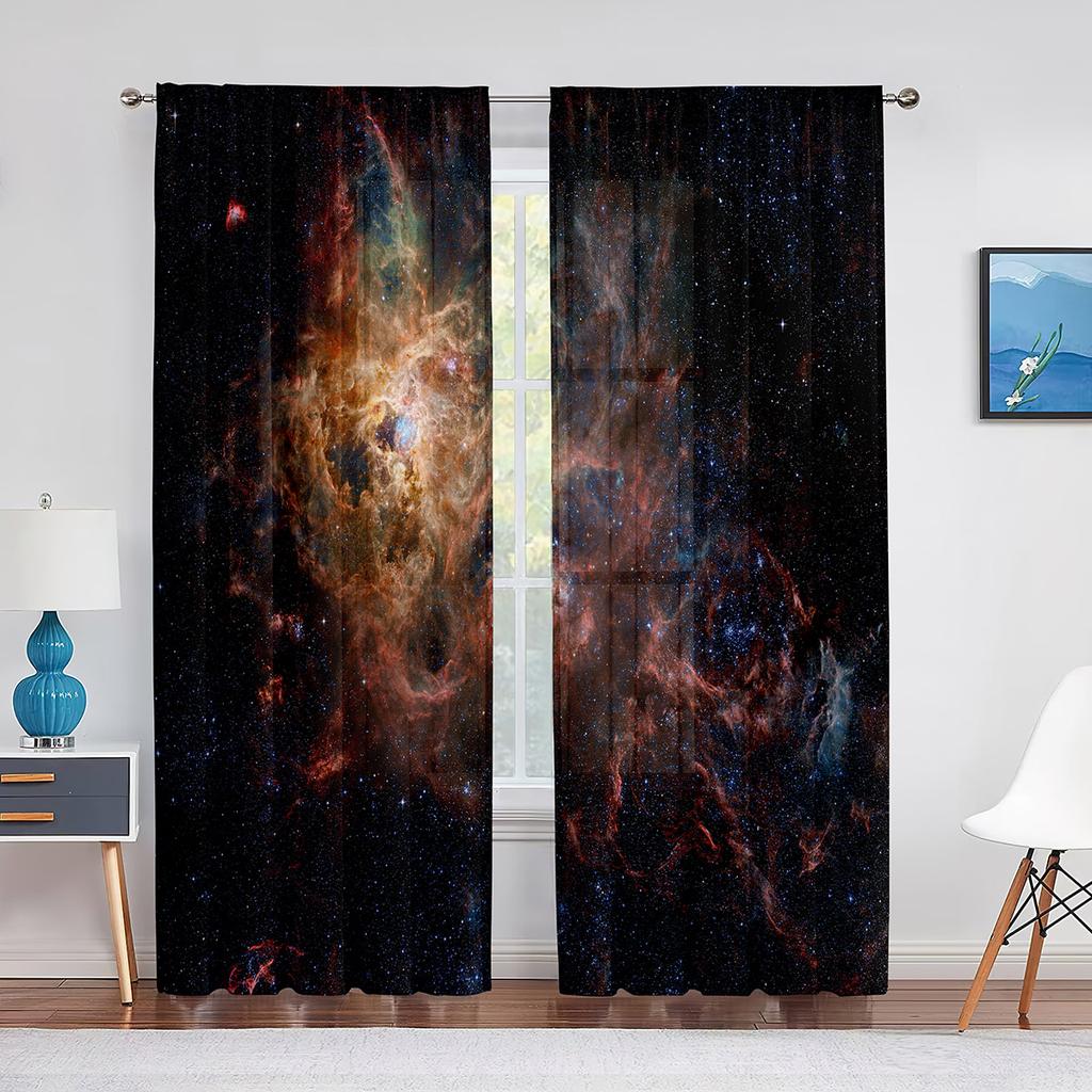 Nebula Galaxy Sheer Voile Curtain Universe Space Red Psychedelic Planet Window Tulle Curtains for Living Room Bedroom Decoration
