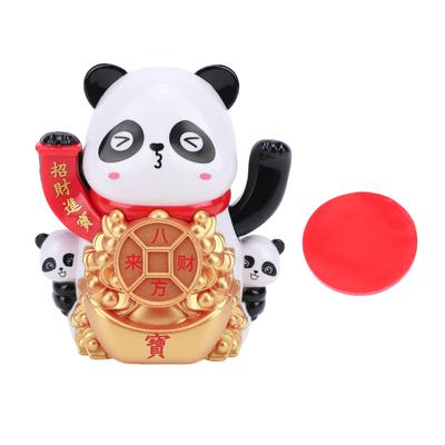 Solar Powered Panda Figurine Automatic Waving Arm Ornament for Car Dashboard Office Cashier Desk Decoration