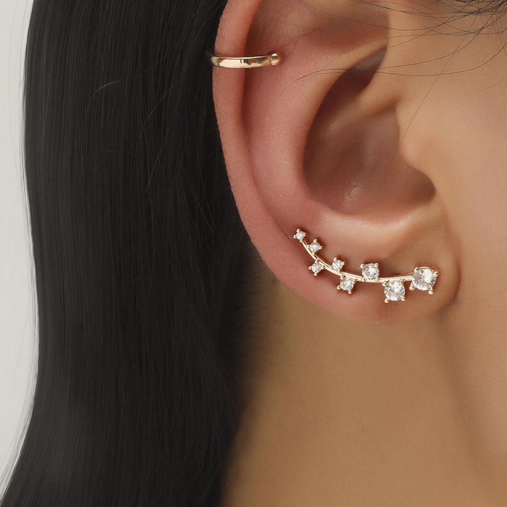 2021 Minimalist Rhinestone & Pearl Ear Cuff Set: Star, Leaf, Flower, Geometric Non-Piercing Zircon Studs