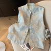 2025 spring blue butterfly embroidered vest women's high-end temperament buckle sleeveless vest