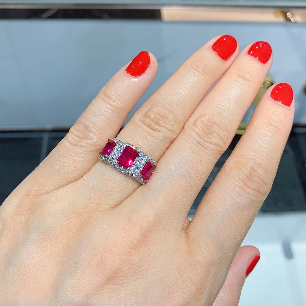 Jewelry Colored Treasure Popular Red Corundum Imitation Pigeon Blood Red Treasure Retro Ring Temperament Women'S Ring