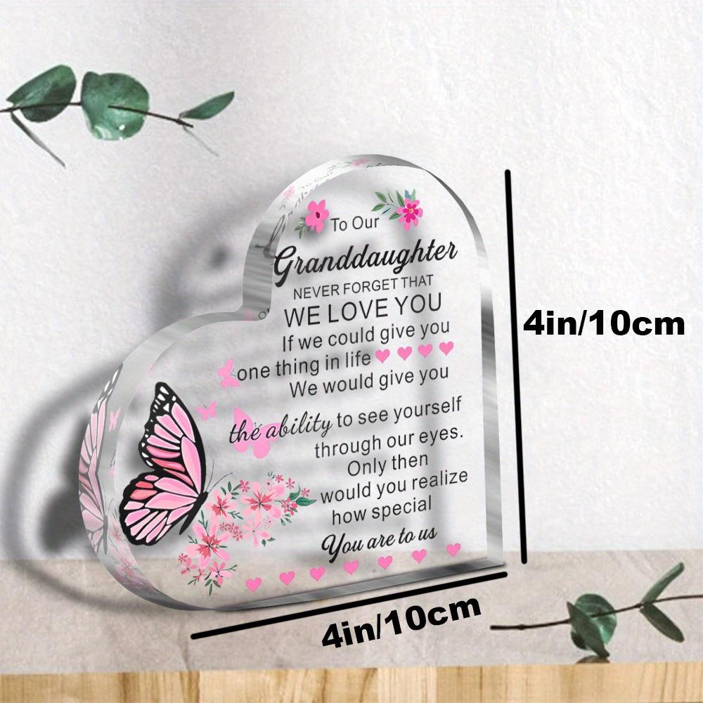 "To Our Granddaughter" Message Acrylic Tabletop Sign - Modern Floral & Butterfly Design, Perfect for Home Decor, Floral Butterfly Design, Nurserie