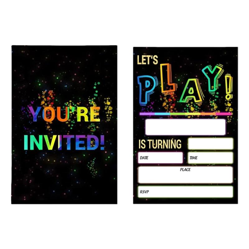 

Pack Of 20 Double Sided Neons Birthday Party Invitation Cards Handmade Rainbow Party Invites for Boys Girls 1