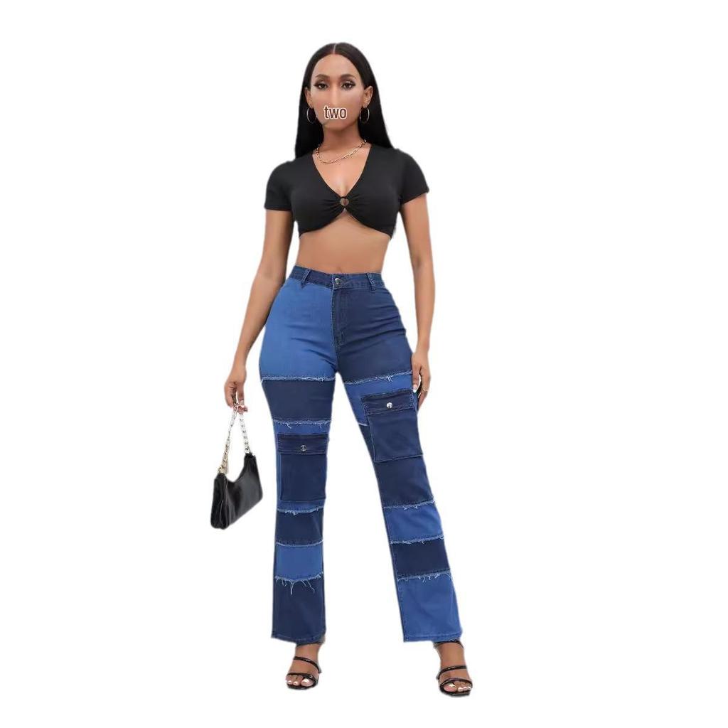 Elegant Patchwork High-Waisted Straight Leg Women's Jeans (2023)