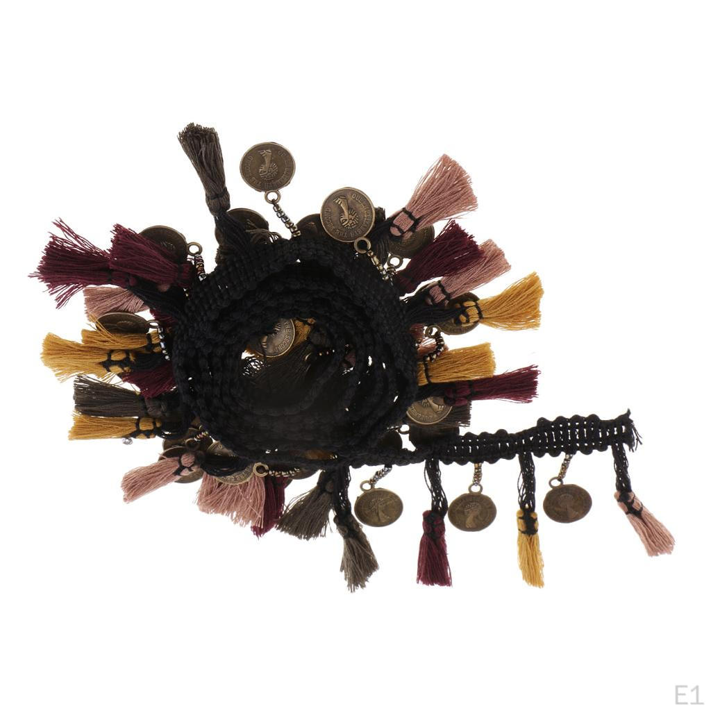 Ethnisch besticktes Perlenband mit Fransen und Quasten, 1 Yard, zum Nähen, Basteln, Applikationen, Design, Dekorieren