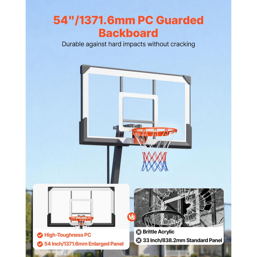 SucceBuy Portable Basketball Stand 7.55 to 10 ft Height Adjustment with 54 inch PC Backboard for Kids Adults in Schools Parks