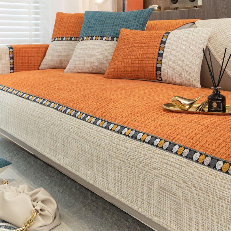 Nordic Embroidery Chenille Sofa Cushion Knitting Sofa Cover Towel For Living Roon Decoration Splicing Non-slip Couch Cover 1pcs