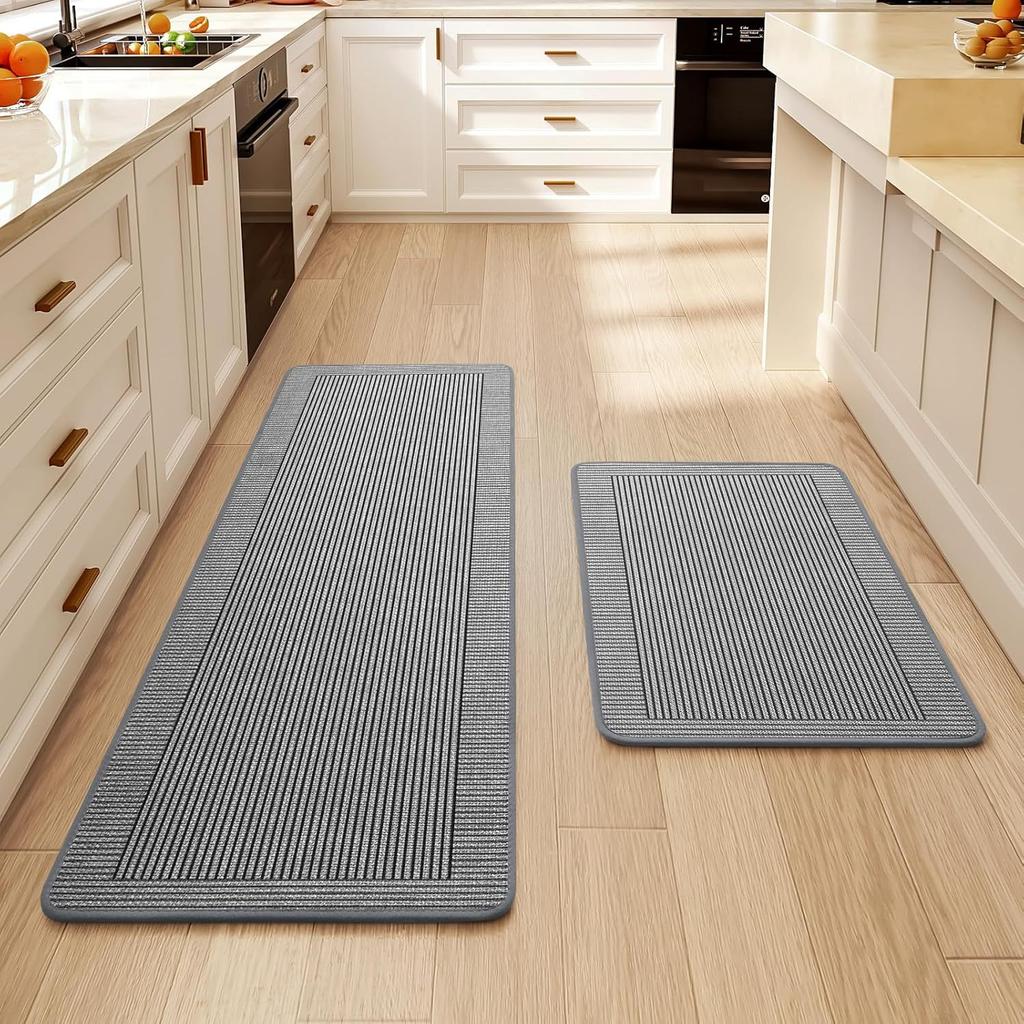 Faux Linen Kitchen Runner Rug Rubber Backing Absorbent Non Slip Floor Mat for Hallway Bathroom Laundry Room Machine Washable