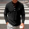 Men's Henley Long Sleeve Shirt Stand Collar Button Pocket Casual Top Multi-Color