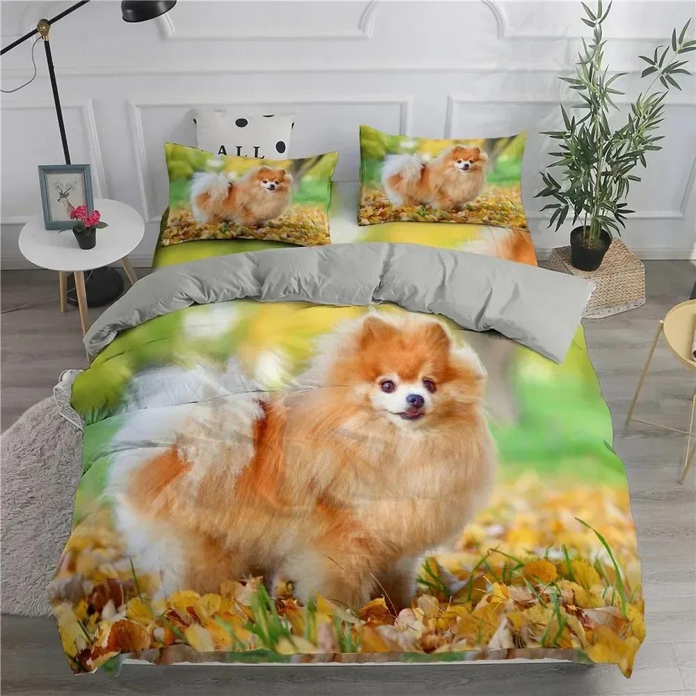 Topp Pomeranian Hund Kung Drottning Påslakan Valp Sängkläder Set för Tonåringar Vuxna Husdjur Djur Färgglad Himmel Polyester Täcke Överdrag storlek