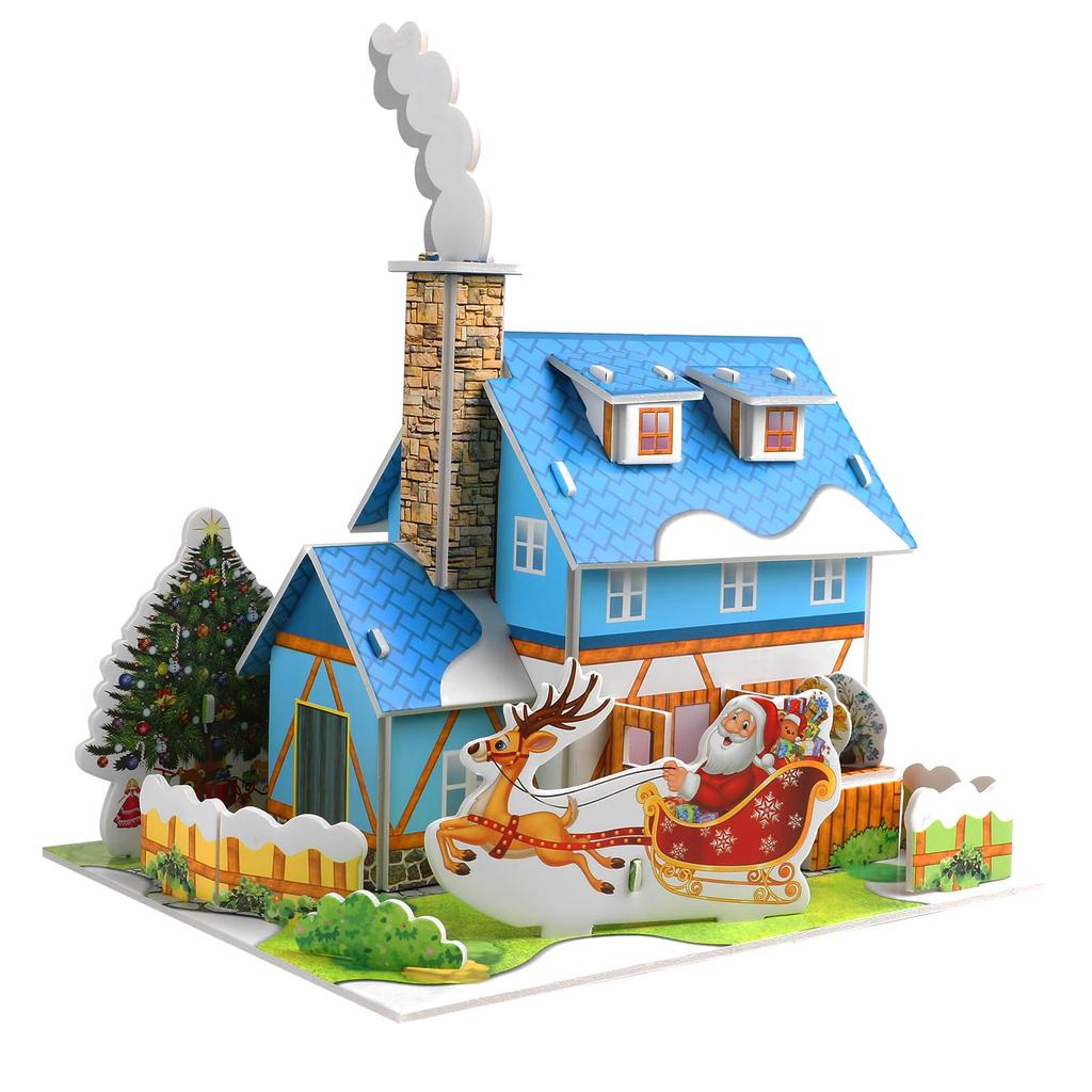 FINGOOO Christmas 3D Puzzle 3D Prize Craft Model Assembly Present Gift Miscellaneous Figurine DIY Instruction Manual Included (House B)