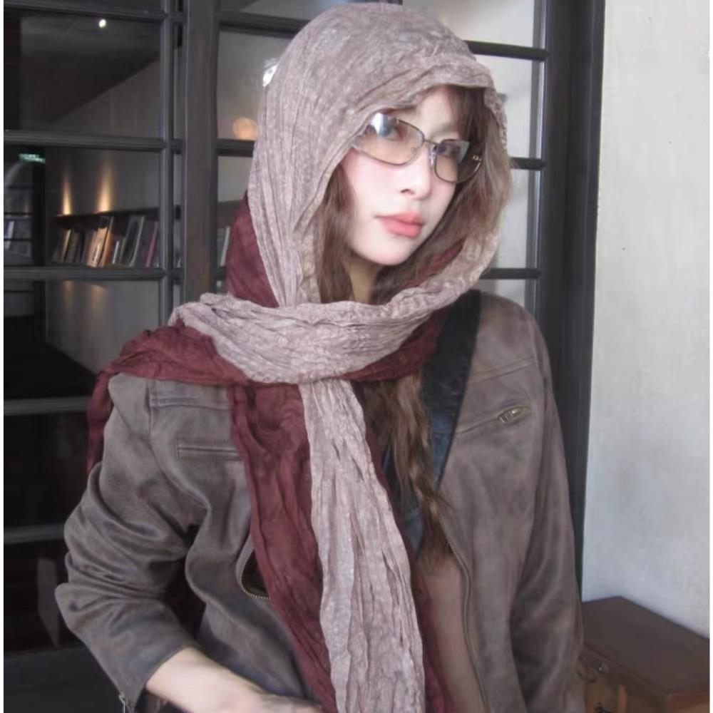 HOT Gradient Cotton Hemp Scarf Retro Ethnic Style Cotton Linen Scarf Gradual Change Color Shawl Musulman Headband Islamic Turban