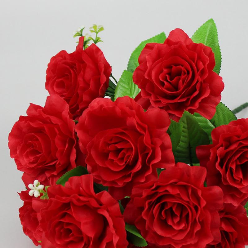 12Heads Silk Rose Artificial Flowers Fake Bouquet Wedding Party Home Grave Decor