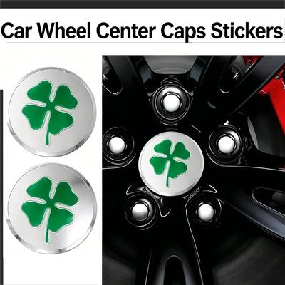 4PCS 56mm Lucky Four Leaf Clover Logo Alloy Car Wheel Hub Center Stickers Accessories