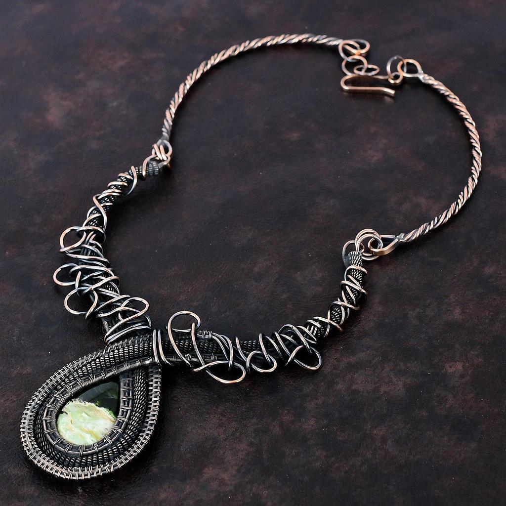 Australian Chrome Chalcedony Necklace Copper Wire Wrapped Necklace Adjustable Gemstone Necklace Copper Jewelry Bridal Gift Handmade Necklace