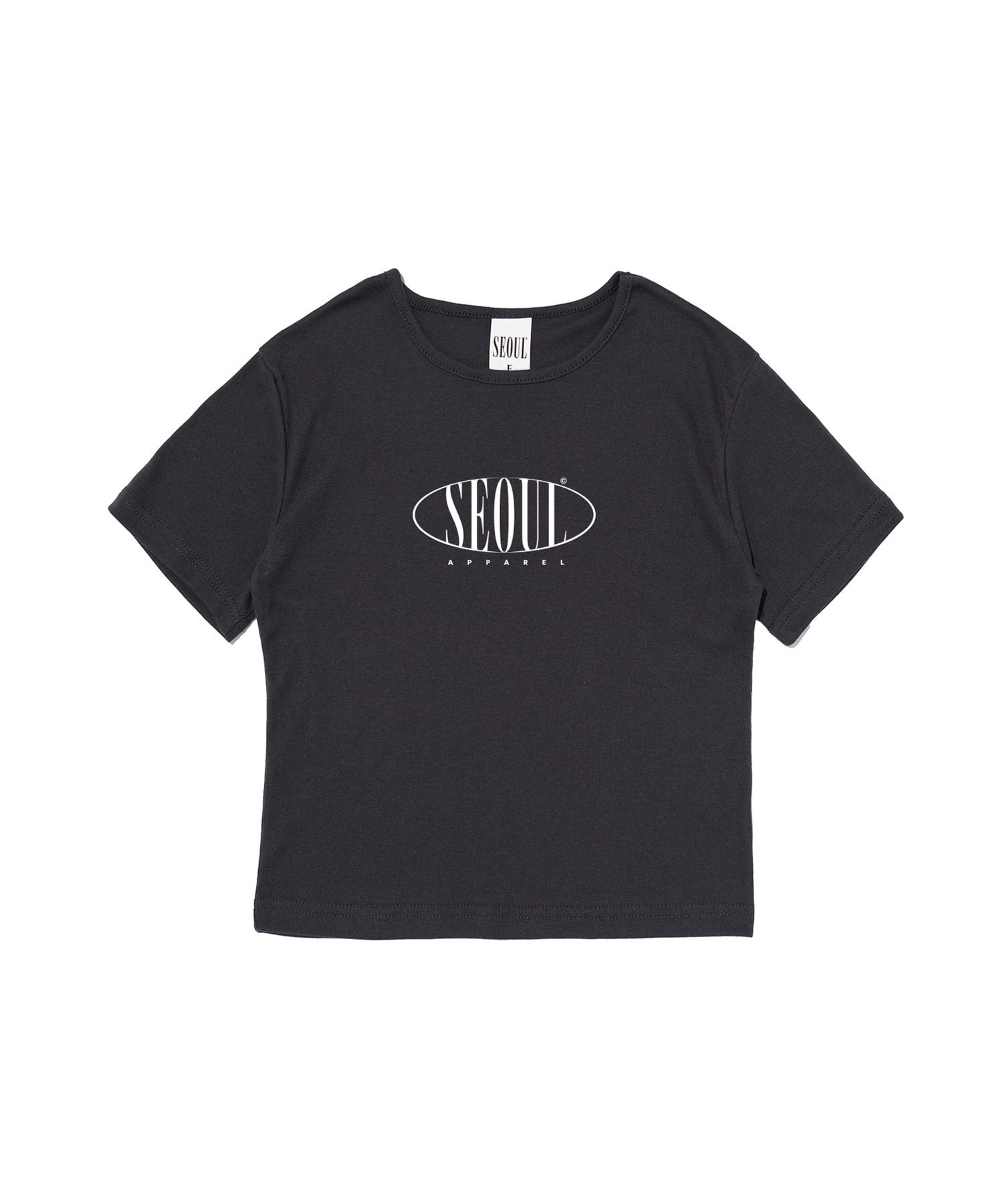 Seoul Apparel Circle Logo Crop Short Sleeve T-Shirt (Navy) Free