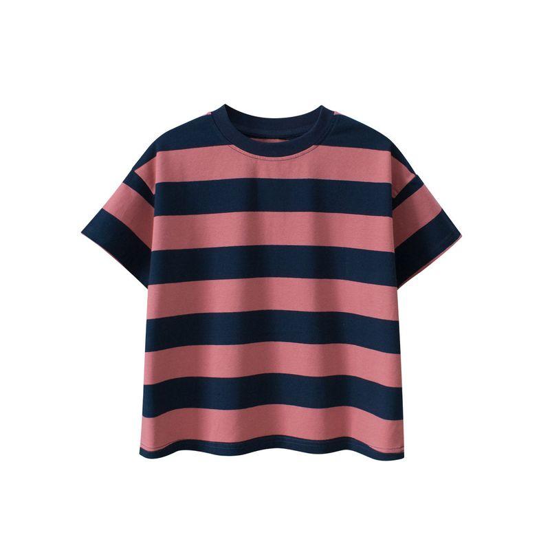 Children's Brand Export Clothing 2026 Summer New Style Kids' 95% Cotton Short-Sleeve T-Shirt Korean Style Colorful Thick Stripes