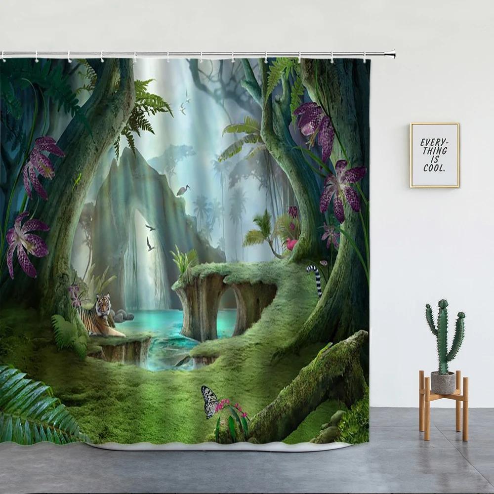 European Rural Town Street Landscape Printing Shower Curtain For Bathroom Curtains Waterproof Polyester Home Decor With Hooks