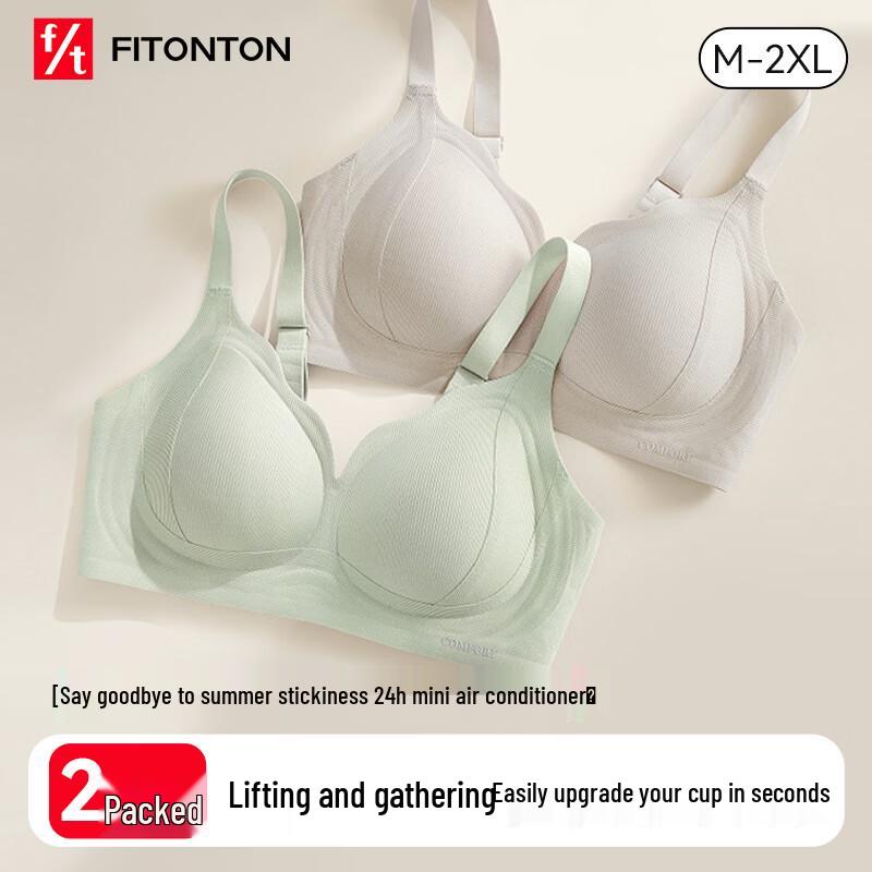 FitonTon Women s 2-Pack Seamless Ribbed Back Lift Bra XL