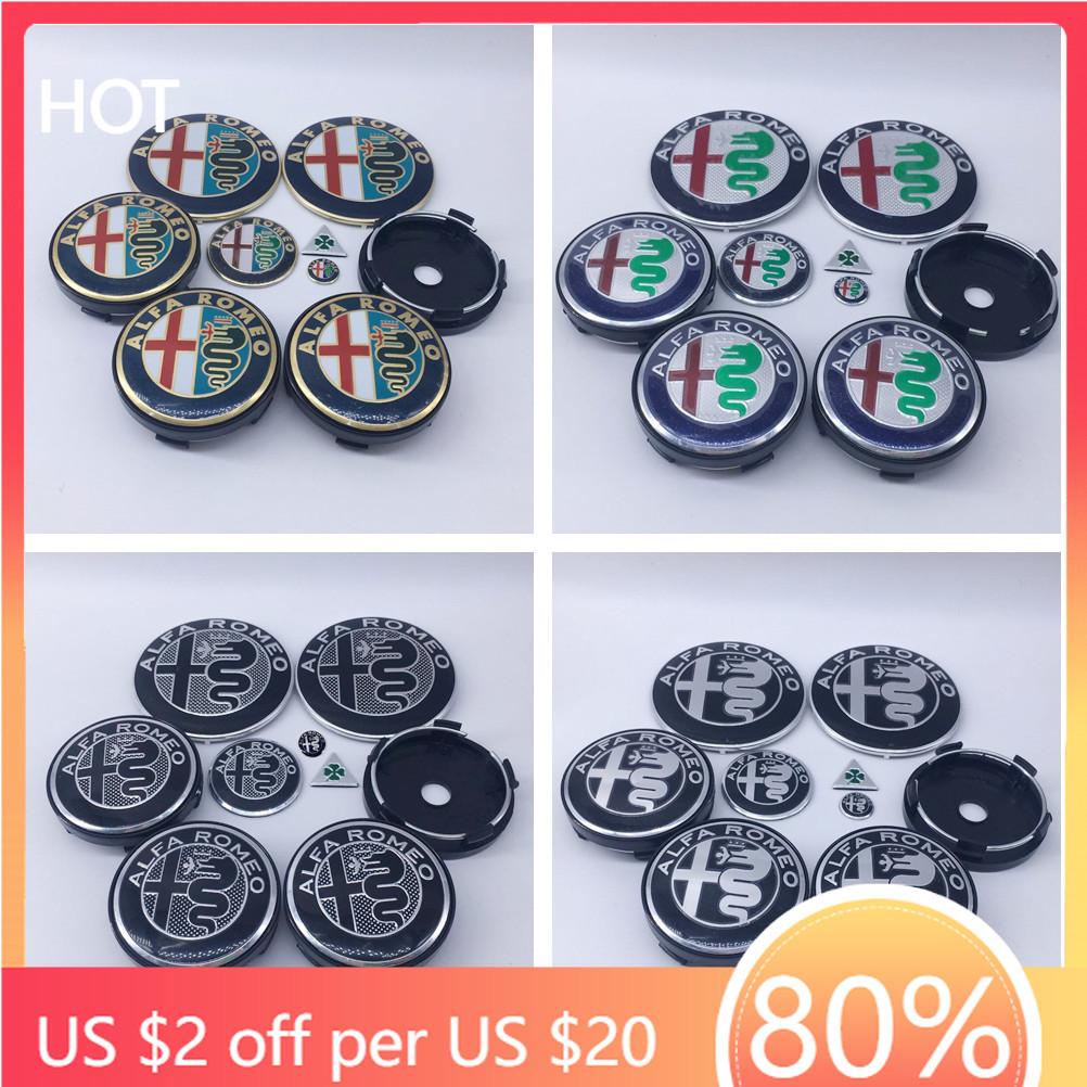 For Alfa Romeo Ri1Hub Caps 1sets 9pcs For Alfa Romeo New Black T60 060 60mm Black Caps 74mm Steering Wheel Badge Car Hood Front Emblem Giulia Stel