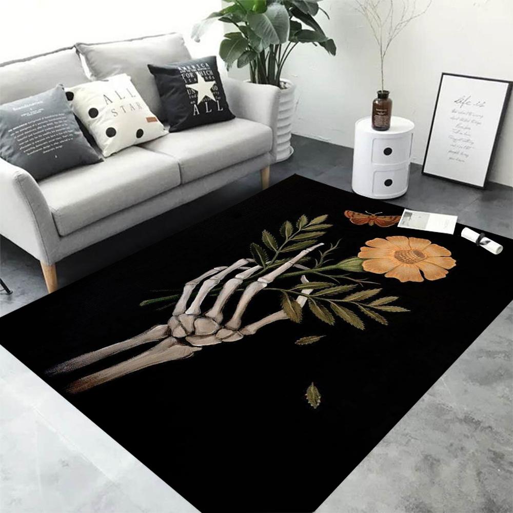 Skeleton Holding Rose Print Carpet Dark Terror Series Living Room Carpet Bedside Rug In The Bedroom Washroom Floor Mat