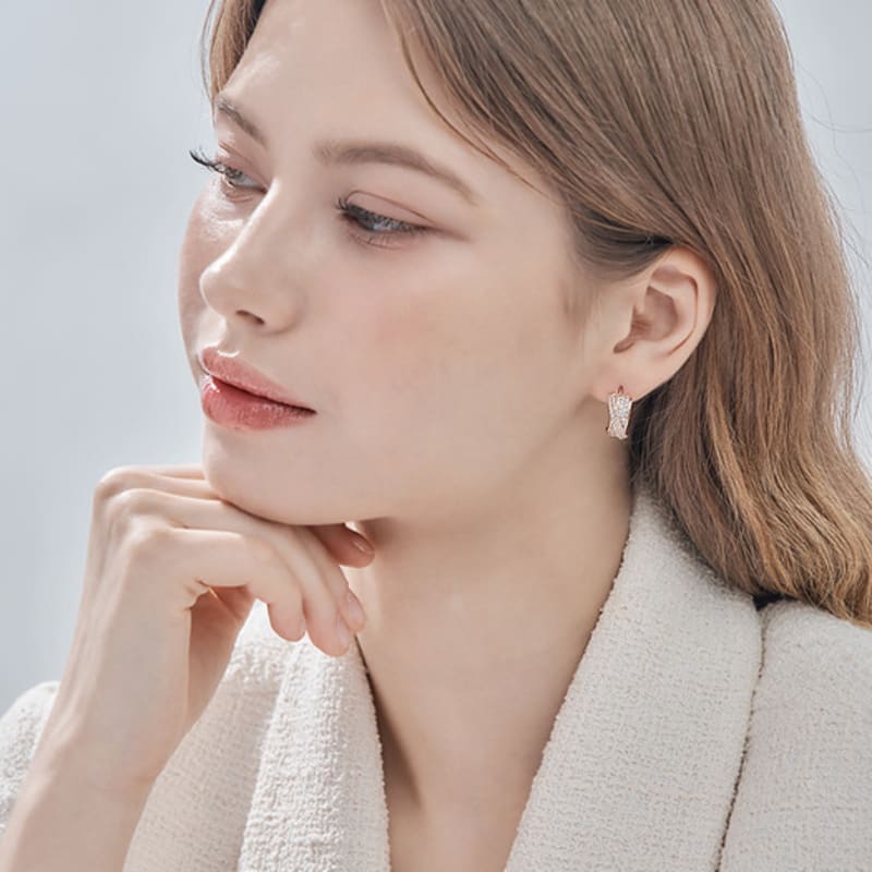 ELLE Jewelry 14K GF Bold Rhinestone One-Touch Hoop Earrings ELGPEE535