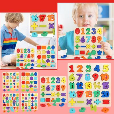 Thickened Letter-board Alphanumeric Matching Children's Wooden Hand-grabbed Board Puzzle