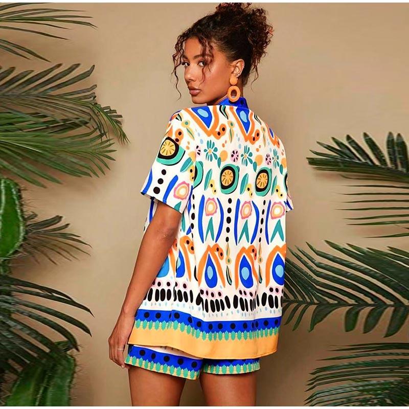 2025 neue Heiße Sommer Hawaiian Stil Shorts Set Frauen Gedruckt Kurzarm Hemd Bluse Shorts 2-stück Set Strand Urlaub Anzug