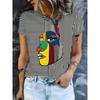 Fashion Women Retro Facial Lines Patterns Print T Shirt Funny Casual O-neck Short Sleeves T-shirt Summer Female Tee Shirt