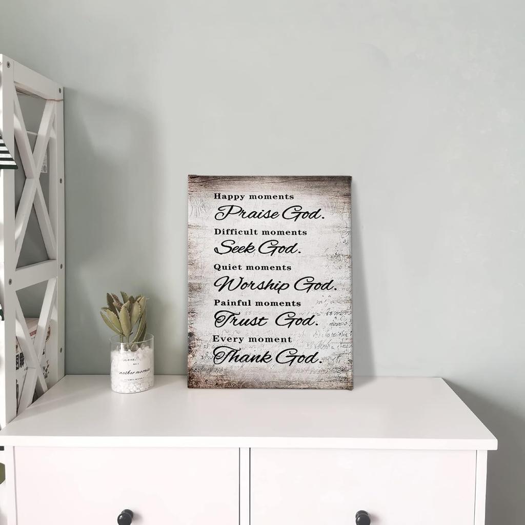 PHAMTE Christian Quotes Happy Moments Praise God Wall Art,Positive Bible Verse Scripture Print Framed Canvas Painting Artwork Christian Home Living