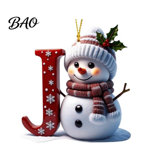 Acrylic Holiday Keepsake Gifts 2D Snowman Christmas Ornaments, Personalized Letter Ornaments for Tree, Unique Souvenirs Initial Ornament, Ornament DIY