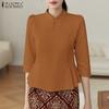 ZANZEA Women Casual Stand Collar 3/4 Sleeve Retro Blouse
