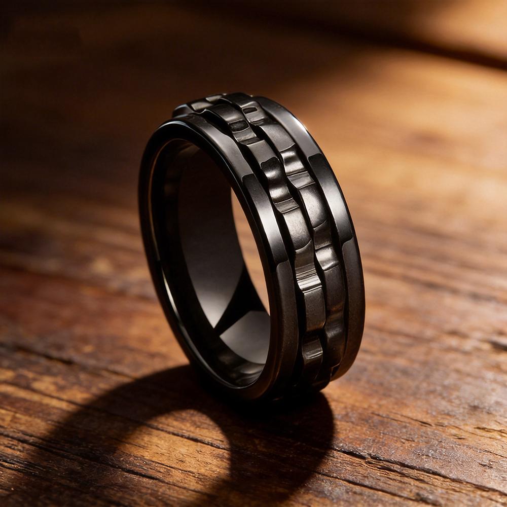 Sunflowerzhu Stainless Steel Rings Men Men S Rings Man Accessories Spinning Chain Stainless Steel Ring Wedding Band Jewelyr 7 чёрный