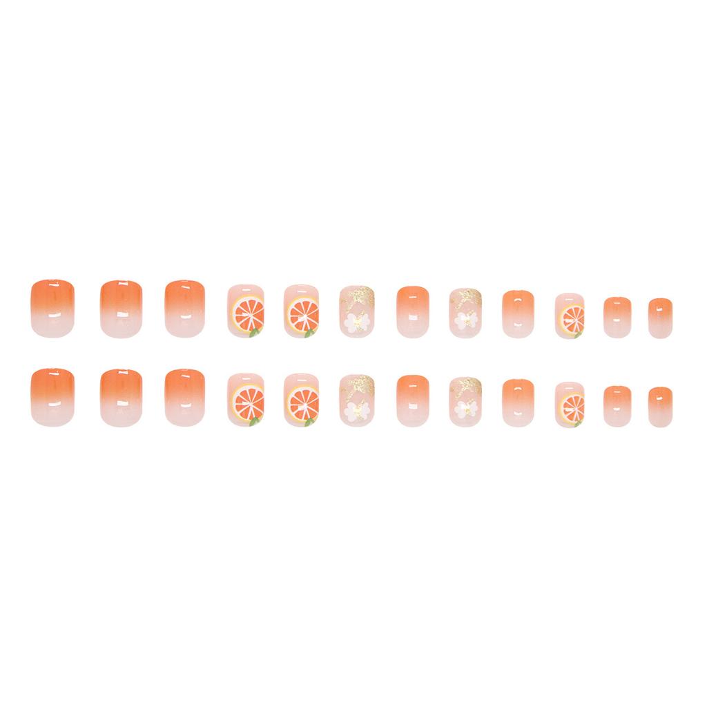 Orange Yellow Gradual Change Orange Bow Fine Flash Sweet Girl Removable Manicure Pieces 24 Pieces