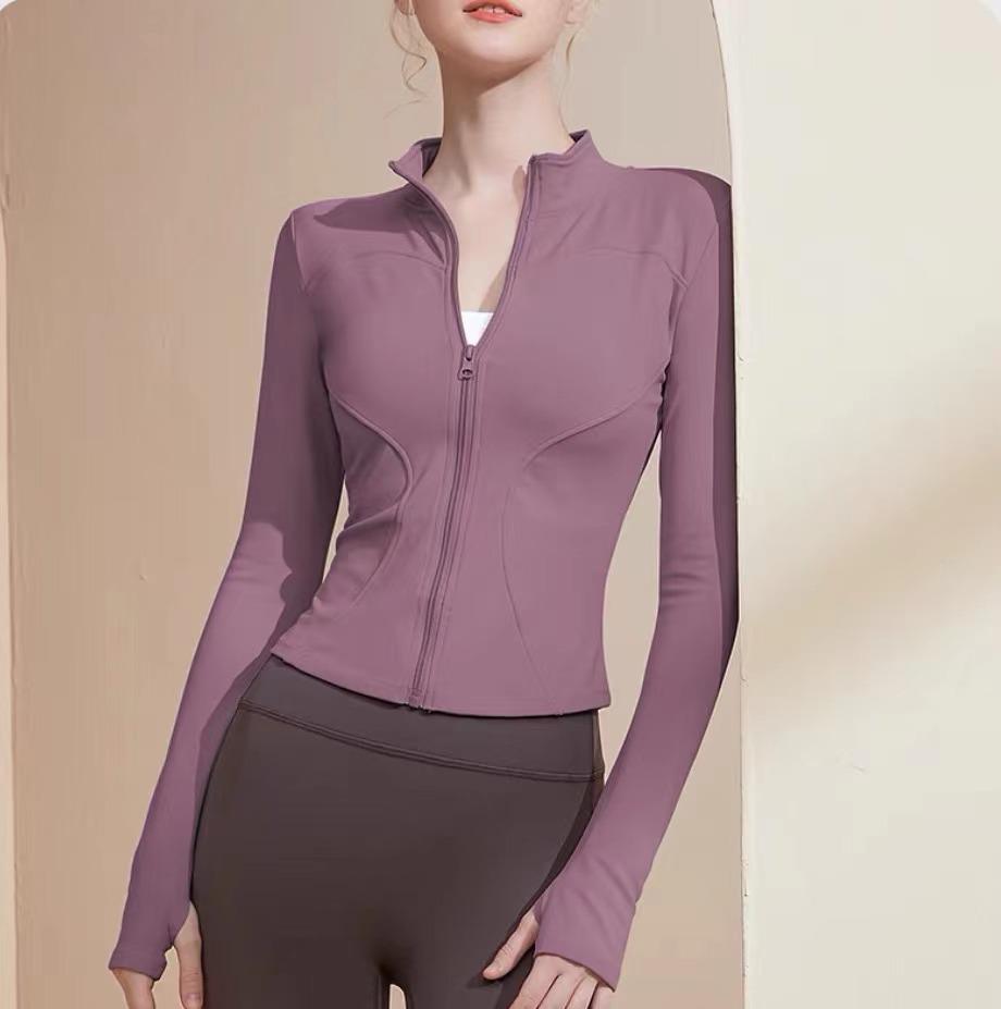 

Feiyue Куртка для йоги с высокой эластичностью и ощущением обнаженности - Воротник-стойка, Приталенная, Однотонная, Удобная для бега и фитнеса Extra Large фиолетовый