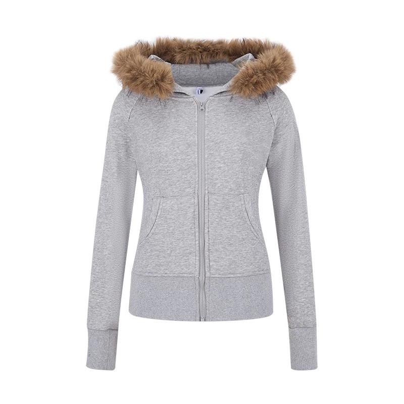 Women s Hooded Long Sleeve Zip Up Hoodie Slim Fit Korean Casual Detachable Faux Fur Collar Pocket Polyester Sweatshirt Jacket S